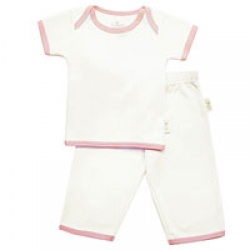 Tadpoles Pant and Top Set, Short Sleeved Organic Cotton, Pink Trim 0-3mo