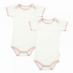 Tadpoles Bodysuits, Short Sleeved Organic Cotton, Pink Trim 0-3mo 