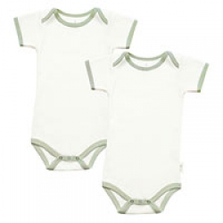 Tadpoles Bodysuits, Short Sleeved Organic Cotton, Sage Trim 0-3mo