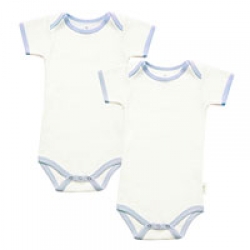 Tadpoles Bodysuits, Short Sleeved Organic Cotton, Blue Trim 0-3 mo 