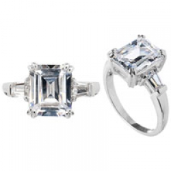 Emitations Martha's Emerald Step Cut Three Stone Ring, Size 8