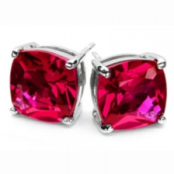 Emitations Megan's 5 TCW Cushion Cut CZ Diamond Stud Earrings- Ruby