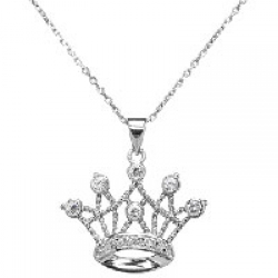 Emitations Pageant Queen Crown CZ Necklace, 16