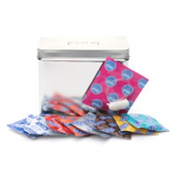 Durex Tin Containing 48 Assorted Condoms, 3 Free Vibrating Rings