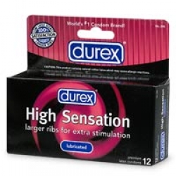 Durex Lubricated Latex Condoms, High Sensation Ribbed